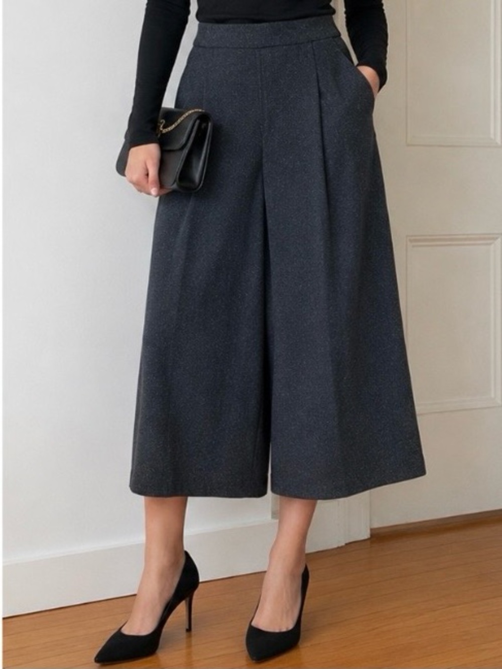 Classy Cropped Flare, Wide Leg Skirt-like Pants, Culottes with Pockets
